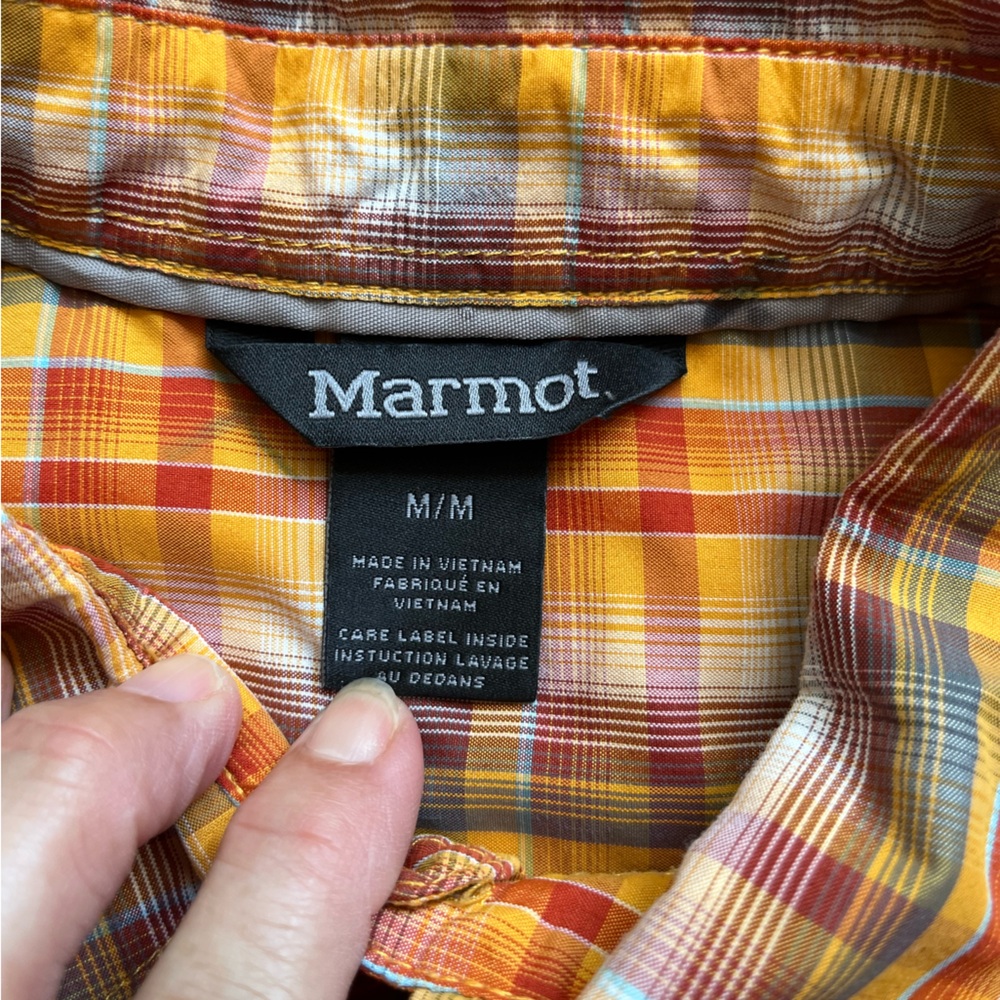 Men’s Marmot orange plaid shirt sleeve button down shirt. Size medium - Picture 4 of 14
